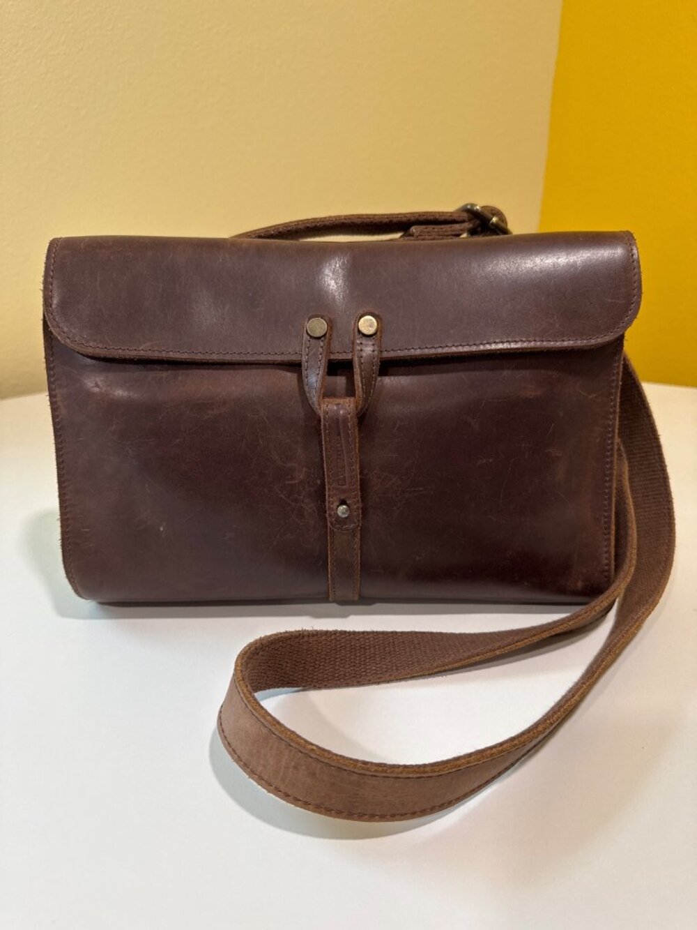 Baseballism Brown Leather Crossbody Bag With Adjustable Strap & Inside Zipper Cl